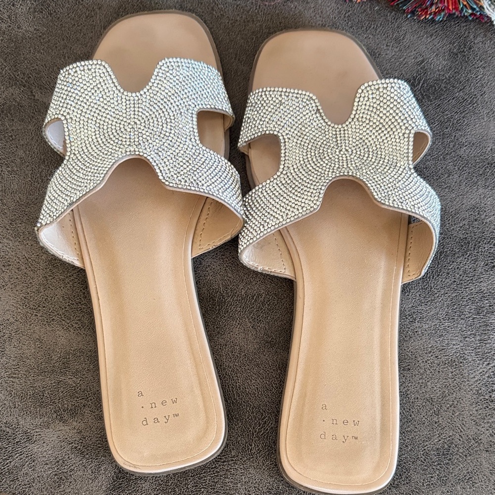 a new day Rhinestone Embellished Cream Slide Mules